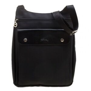 Longchamp Black Nylon Messenger Bag crossbody with front snap pocket black mens